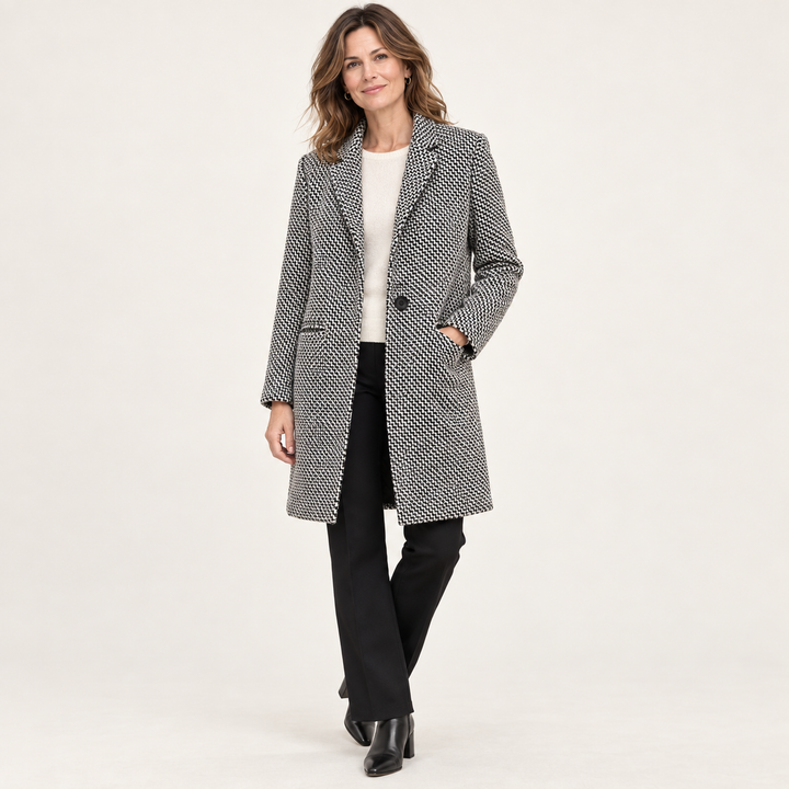 Women's Long Wool Coat Relaxed Fit V-Neck Single Button Long Sleeve