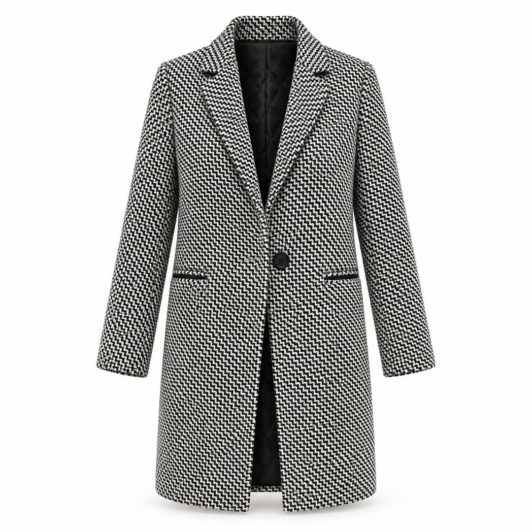 Women's Long Wool Coat Relaxed Fit V-Neck Single Button Long Sleeve