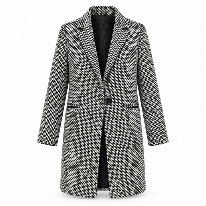 Women's Long Wool Coat Relaxed Fit V-Neck Single Button Long Sleeve