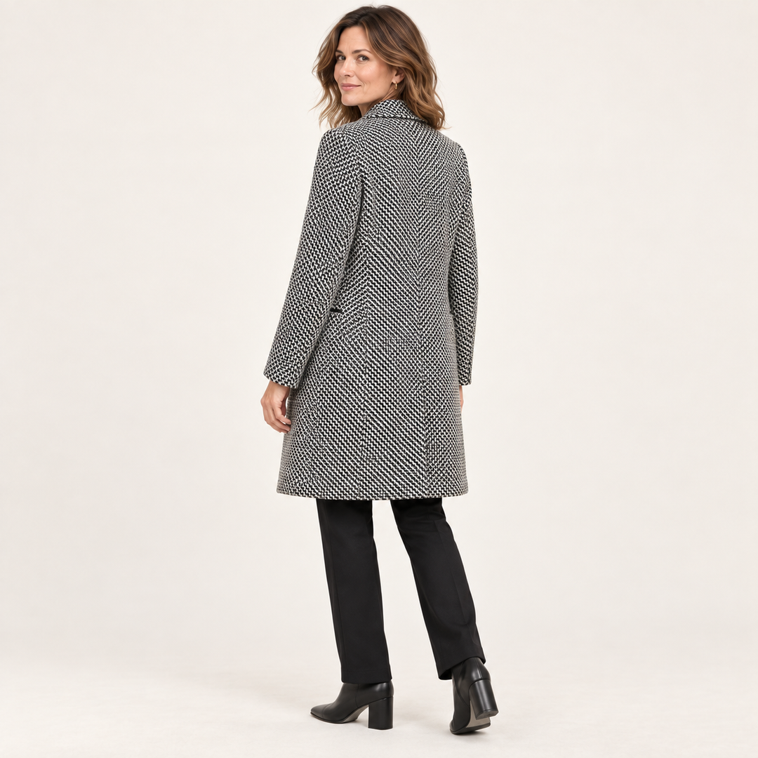 Women's Long Wool Coat Relaxed Fit V-Neck Single Button Long Sleeve