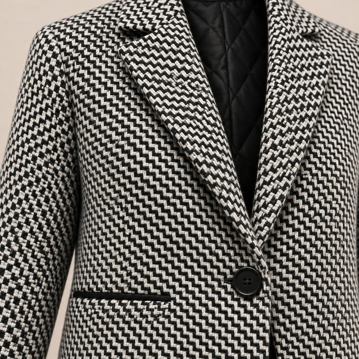 Women's Long Wool Coat Relaxed Fit V-Neck Single Button Long Sleeve