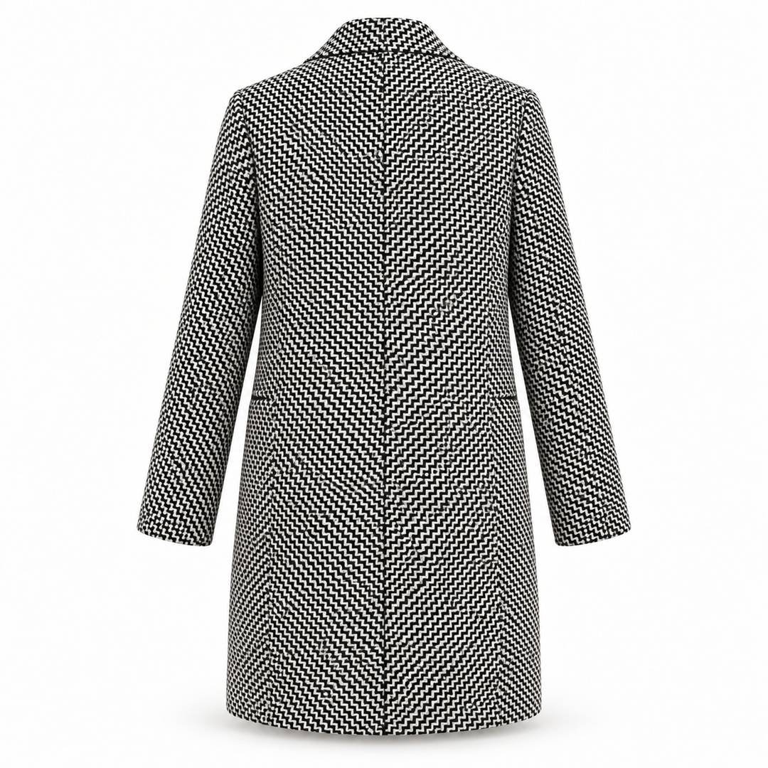 Women's Long Wool Coat Relaxed Fit V-Neck Single Button Long Sleeve