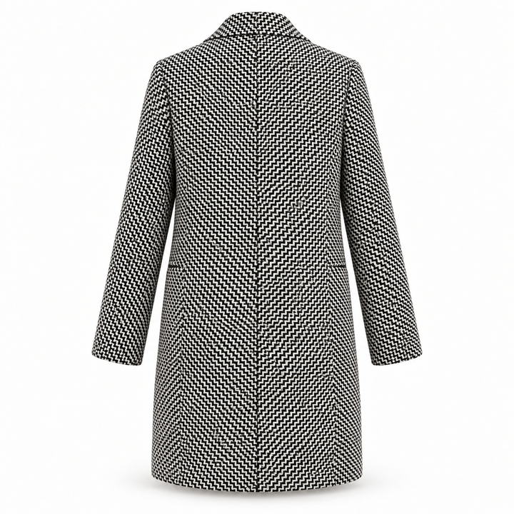 Women's Long Wool Coat Relaxed Fit V-Neck Single Button Long Sleeve