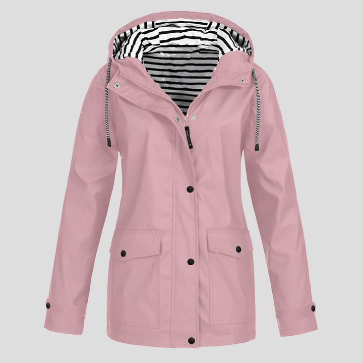 Women's Waterproof Hooded Raincoat with Zip Closure