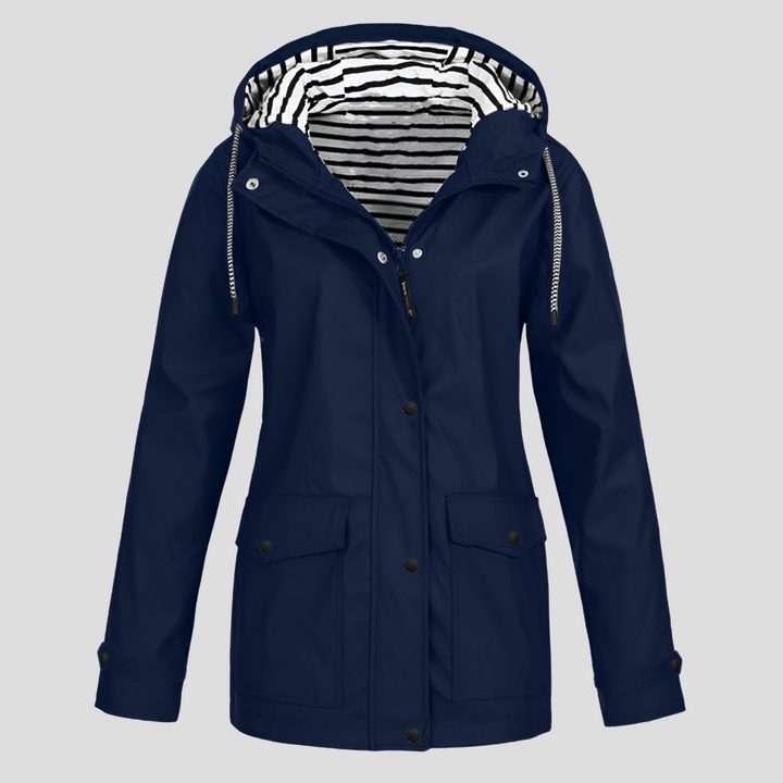 Women's Waterproof Hooded Raincoat with Zip Closure