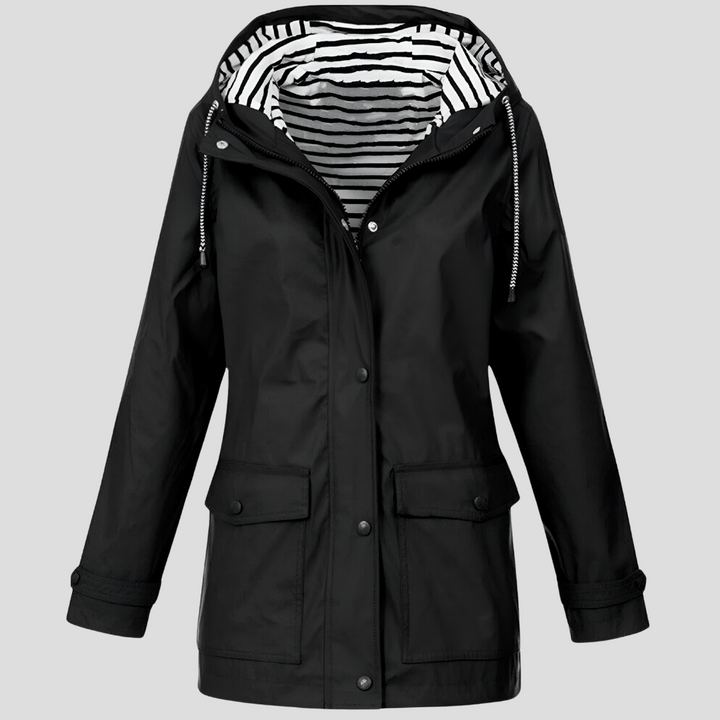 Women's Waterproof Hooded Raincoat with Zip Closure