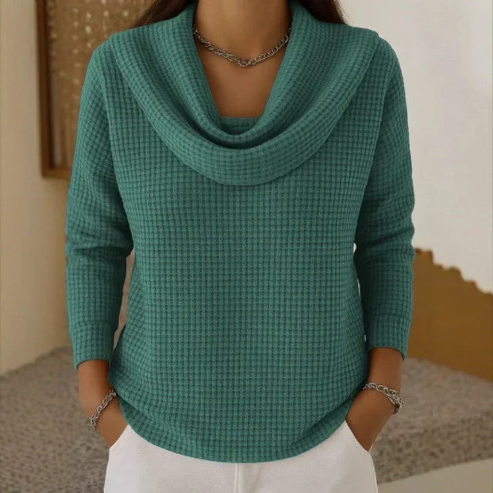 Karen – Warm Waffle Knit Jumper With Elegant Cowl Neck