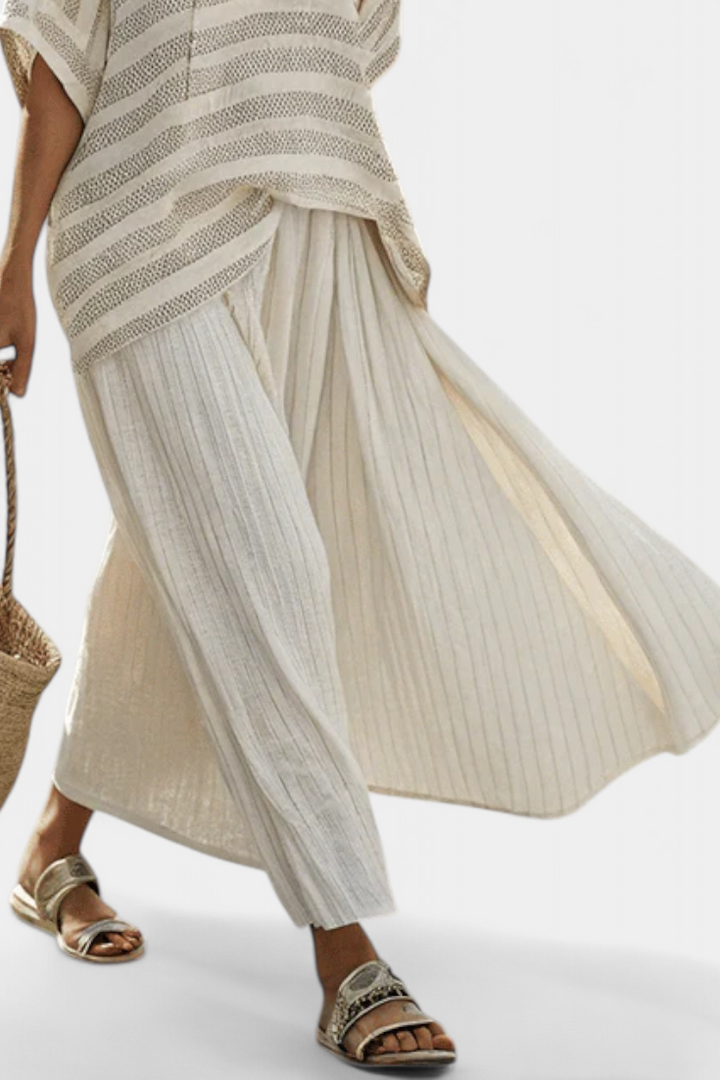 Westlyn | Comfortable Striped Bamboo Top & Flowing Linen Skirts