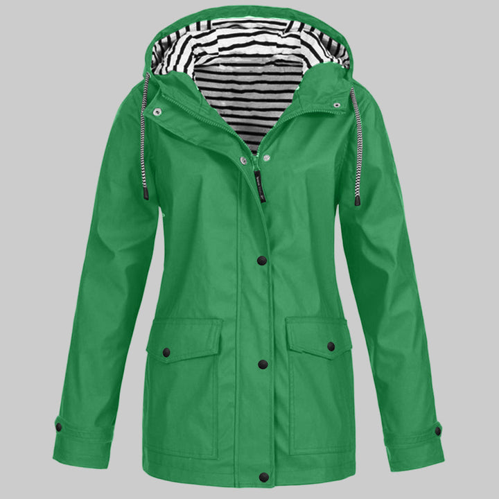 Women's Waterproof Hooded Raincoat with Zip Closure