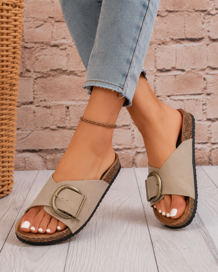 Bellevue | Oversized Buckle Cork Slide Sandals