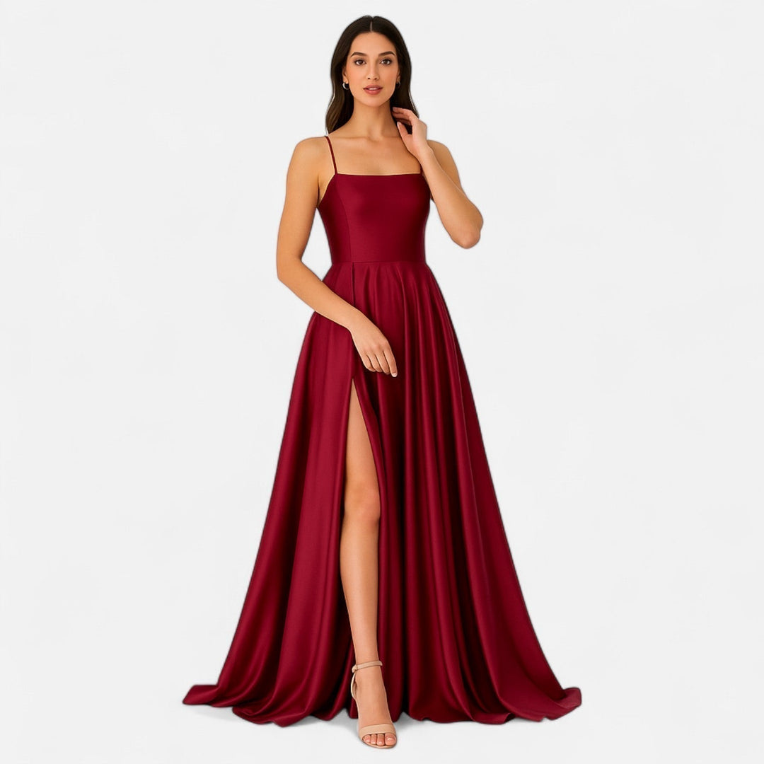 Margaret | Women’s Modern Fit Satin Slit Maxi Dress