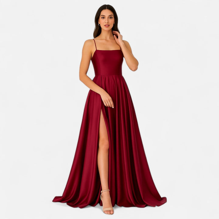 Margaret | Women’s Modern Fit Satin Slit Maxi Dress
