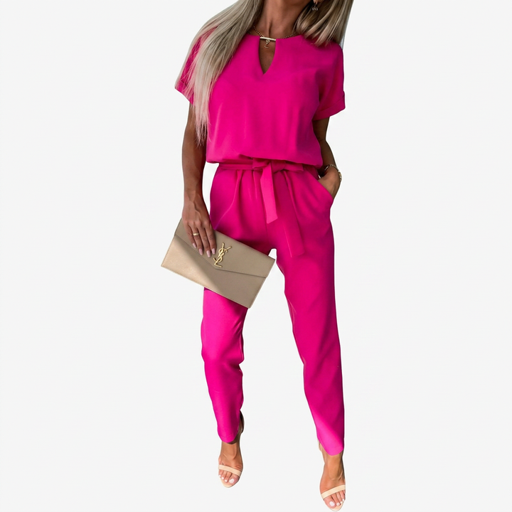 Clara | Elegant Short-Sleeve Keyhole Neck Jumpsuit