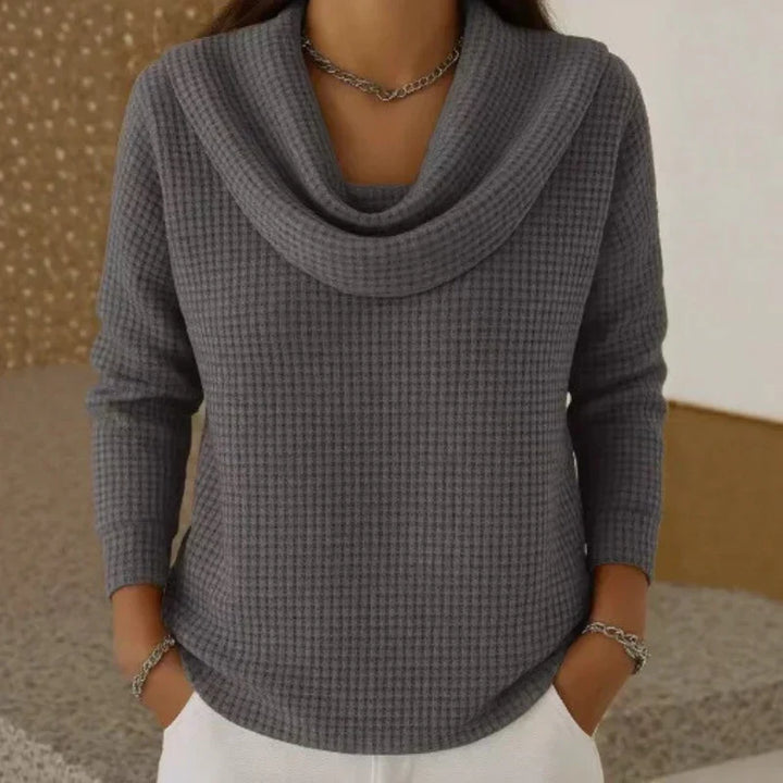Karen – Warm Waffle Knit Jumper With Elegant Cowl Neck