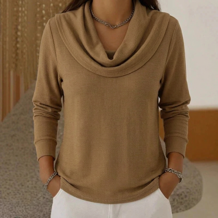 Karen – Warm Waffle Knit Jumper With Elegant Cowl Neck