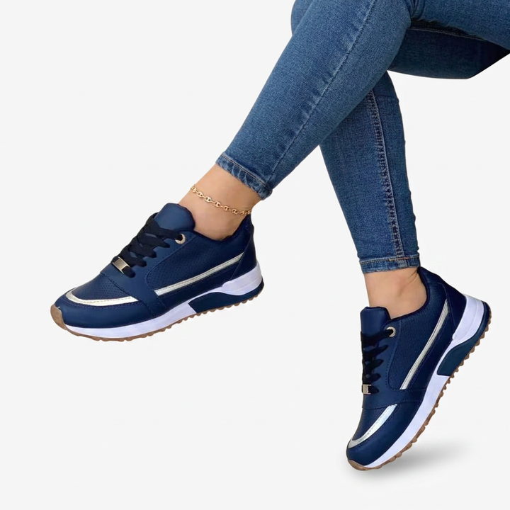 Maddie | Women's Black Lace-Up Comfort Sneakers with Metallic Accents