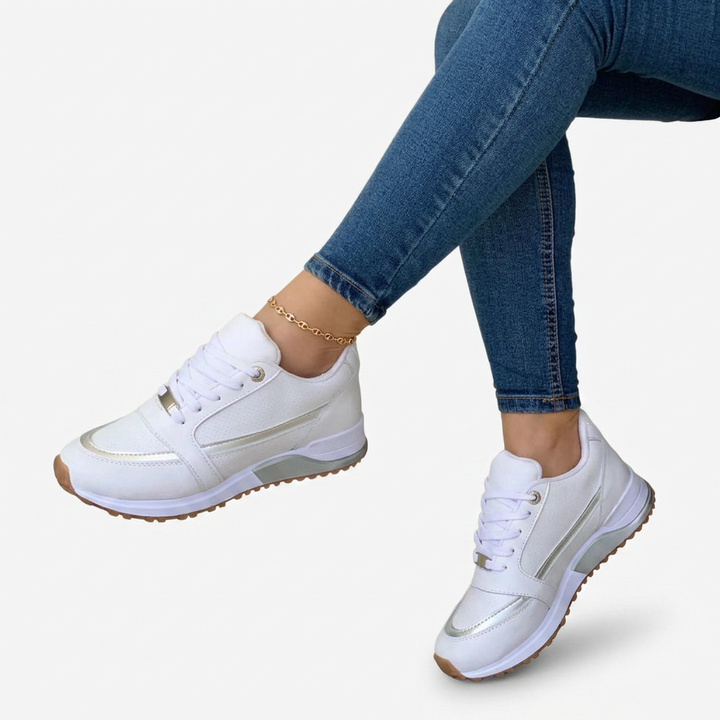 Maddie | Women's Black Lace-Up Comfort Sneakers with Metallic Accents