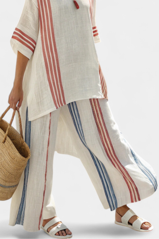 Solvane | Sophisticated MultiColour Striped Top & Mediterranean Trousers