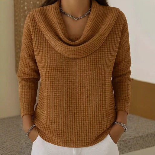 Karen – Warm Waffle Knit Jumper With Elegant Cowl Neck
