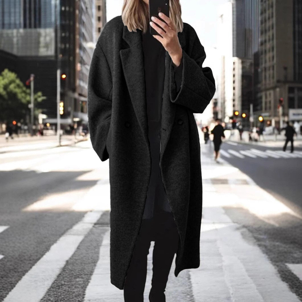 Women's Oversized Longline Coat Double-Breasted