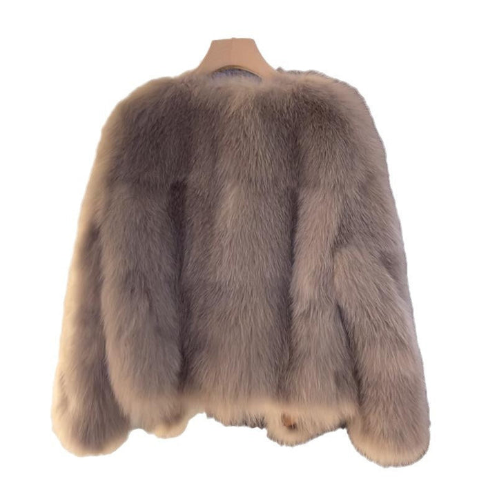 Women's Faux Fur Jacket with Buckle Detail Open Front