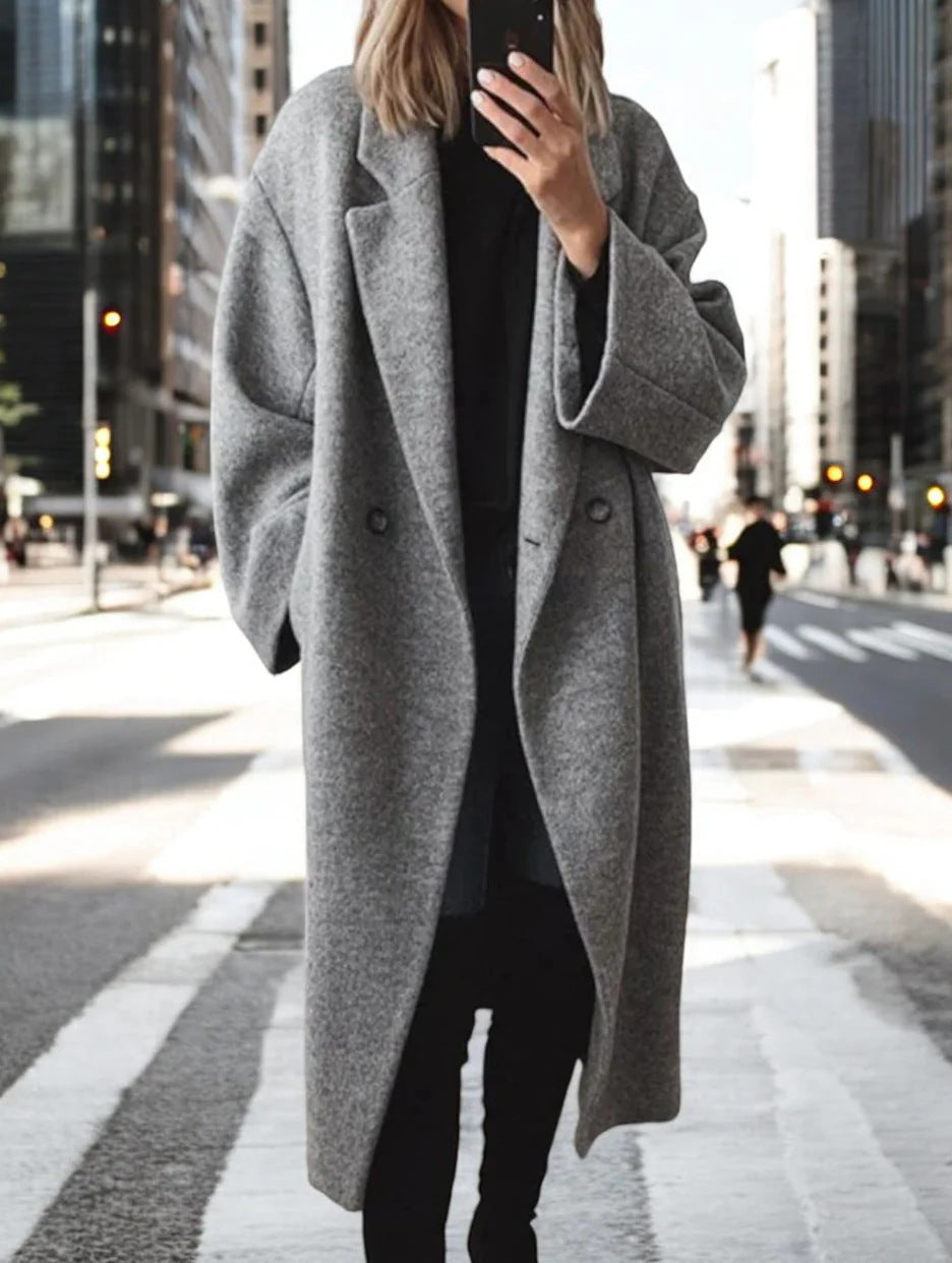 Women's Oversized Longline Coat Double-Breasted