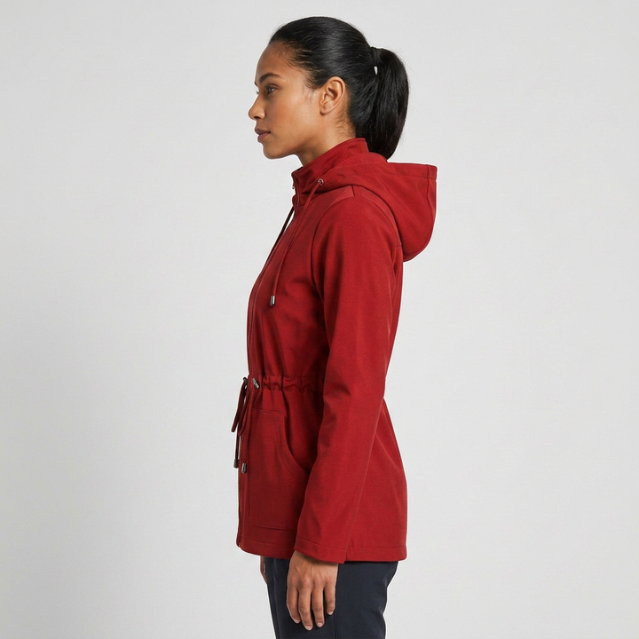 Qing - Casual Drawstring Waist Zip-Up Hooded Jacket