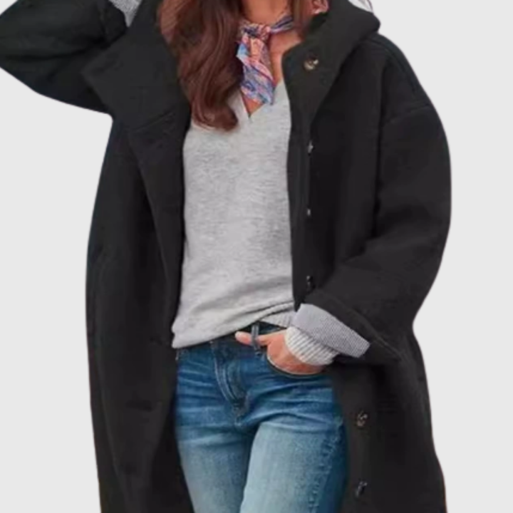 Women's Oversized Coat with Button Fastening and Side Pockets