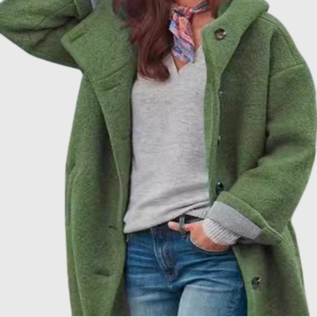 Women's Oversized Coat with Button Fastening and Side Pockets