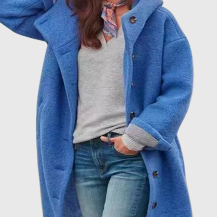 Women's Oversized Coat with Button Fastening and Side Pockets