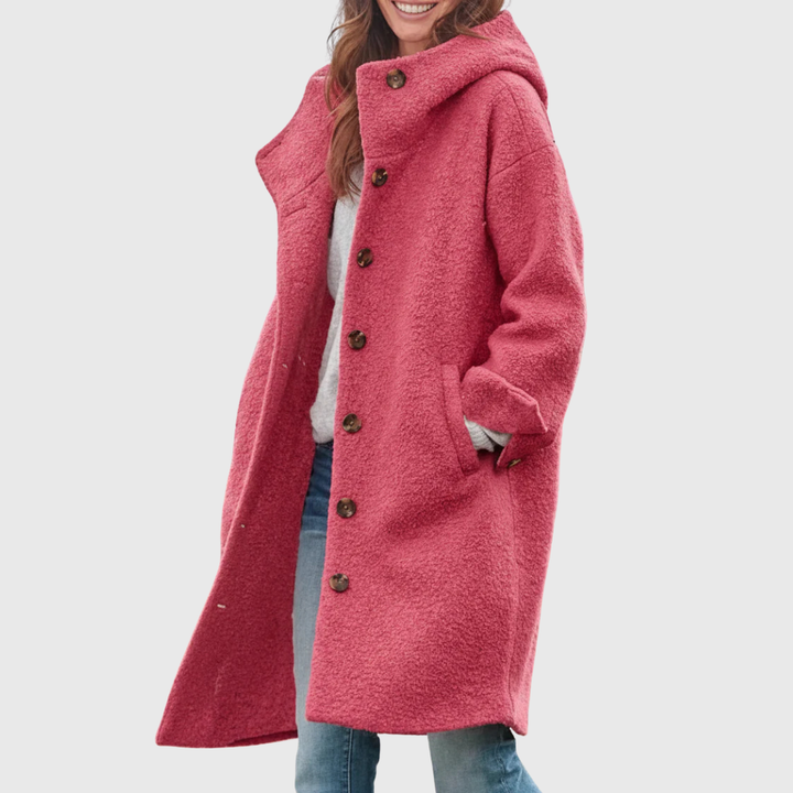Women's Oversized Coat with Button Fastening and Side Pockets