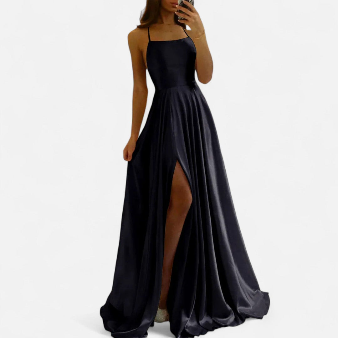 Margaret | Women’s Modern Fit Satin Slit Maxi Dress