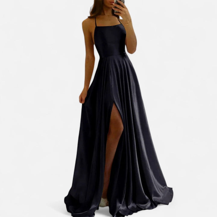 Margaret | Women’s Modern Fit Satin Slit Maxi Dress