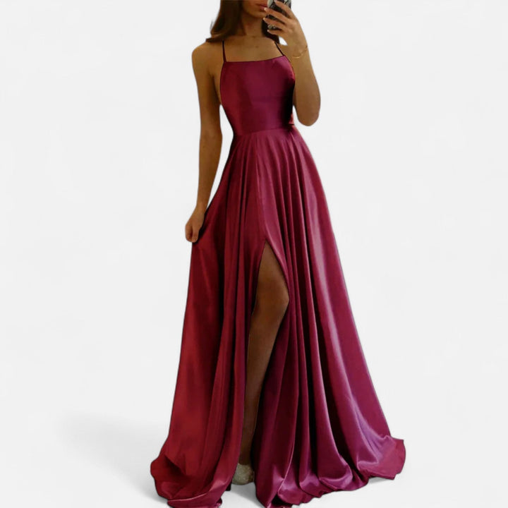Margaret | Women’s Modern Fit Satin Slit Maxi Dress