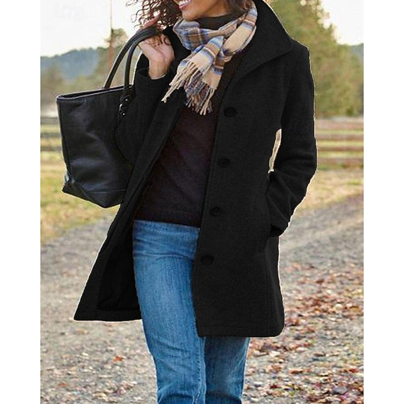 Women's Button-Front Turndown Collar Coat
