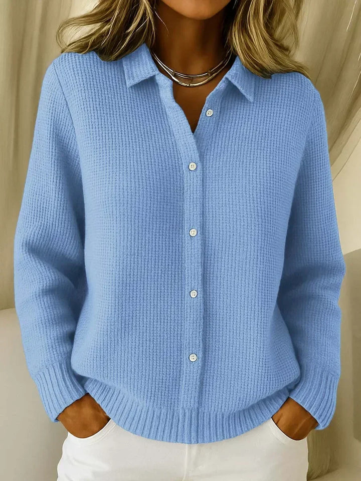 Women's Button-Front Cardigan with Collar and Cuffs