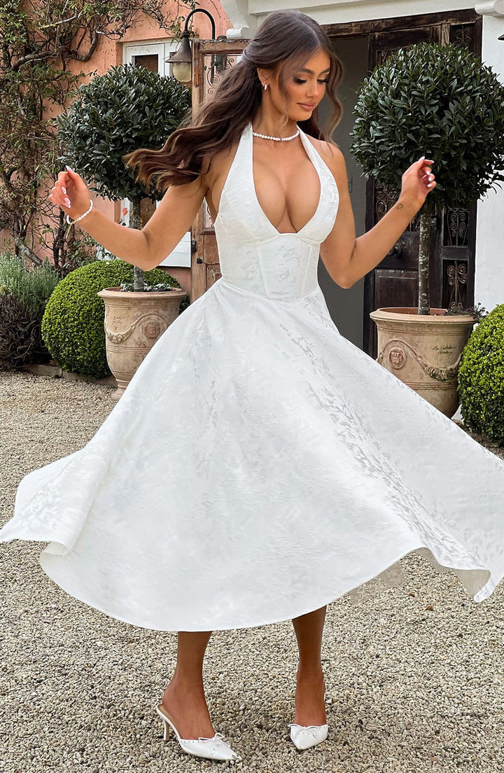 Kimberly | Women’s Wedding Guest Dress Halter Midi Dress