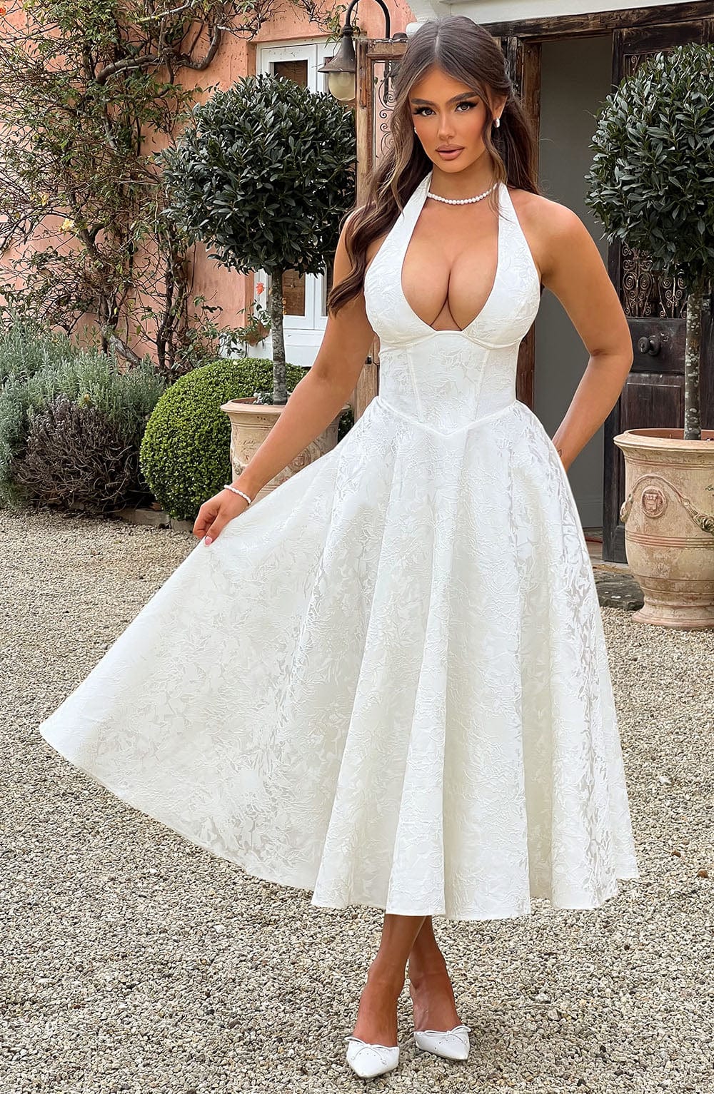 Kimberly | Women’s Wedding Guest Dress Halter Midi Dress