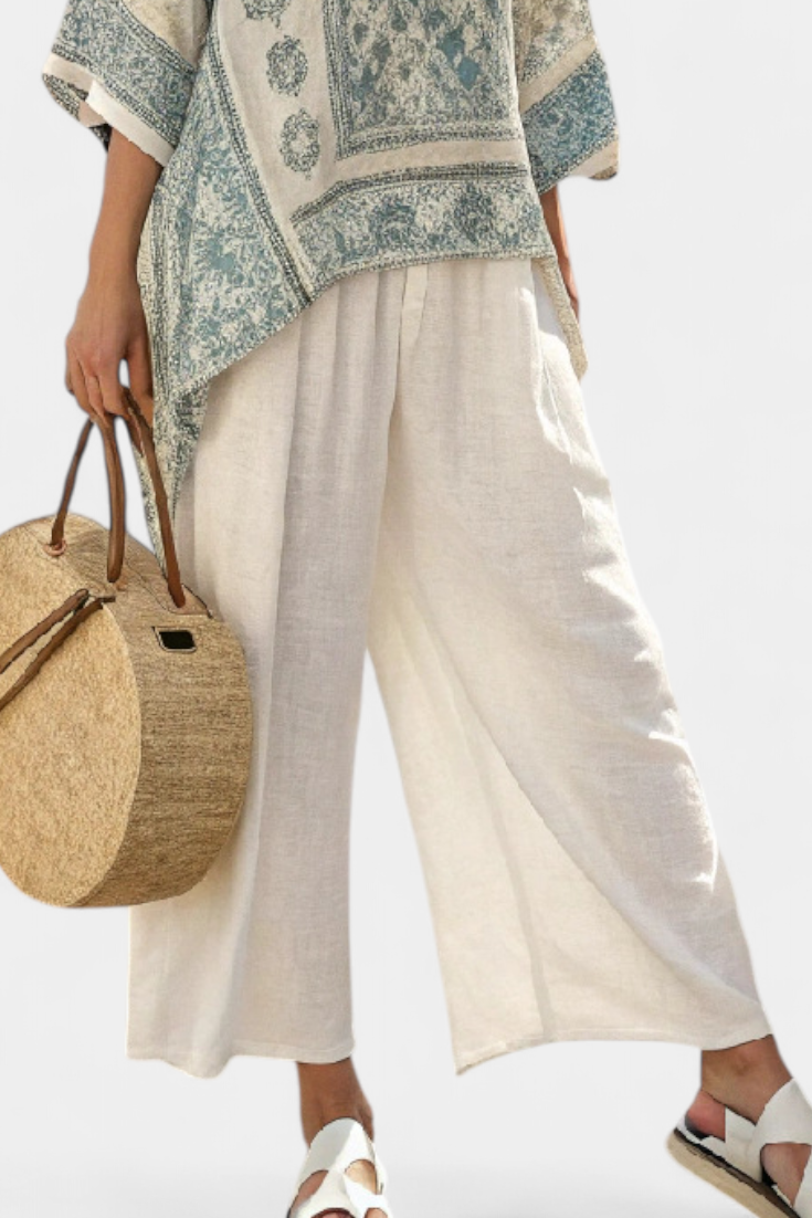 Quinley | Comfortable Printed Blouse & Wide-Leg White Trousers