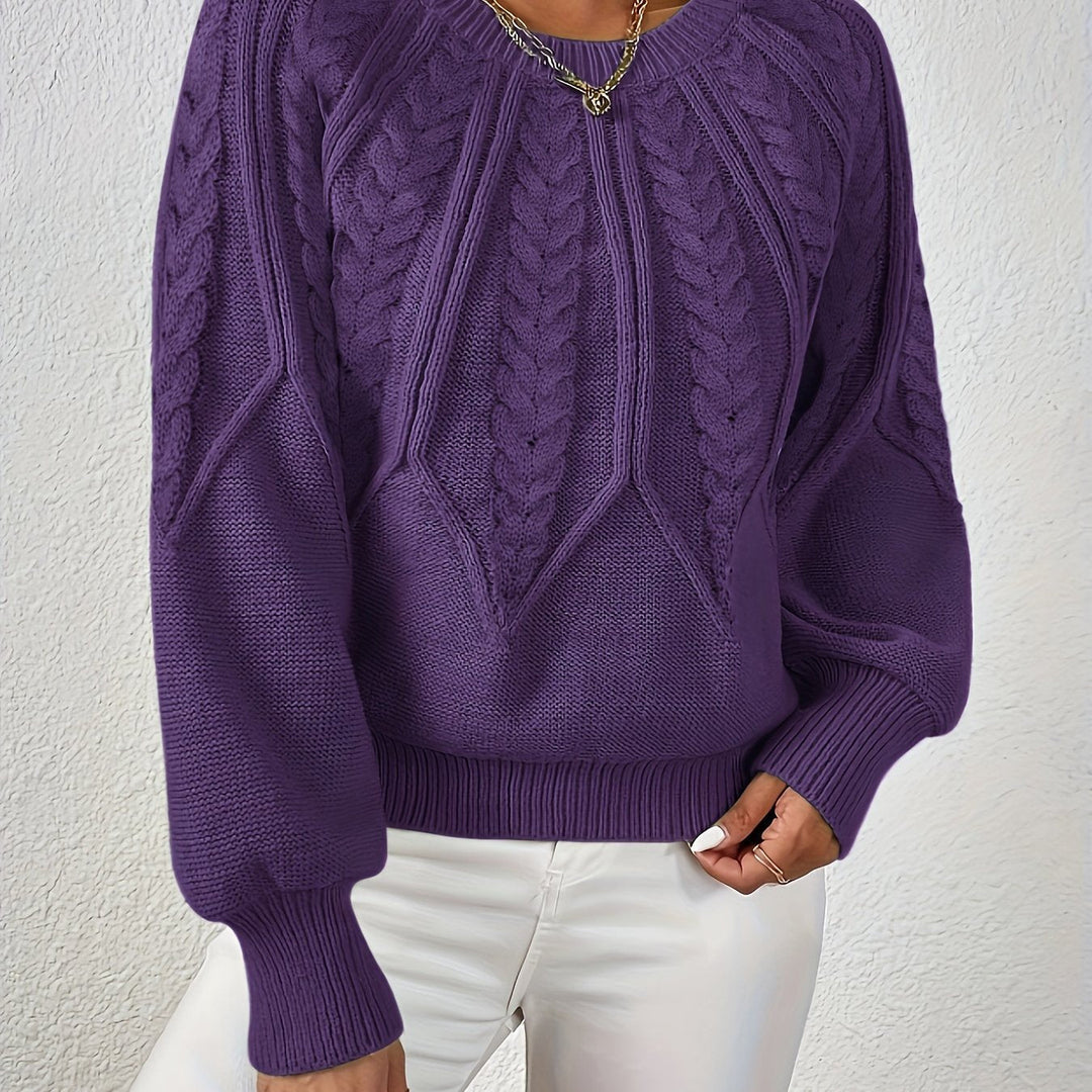 Women's Cable-Knit Cropped Jumper with Ribbed Crew Neck