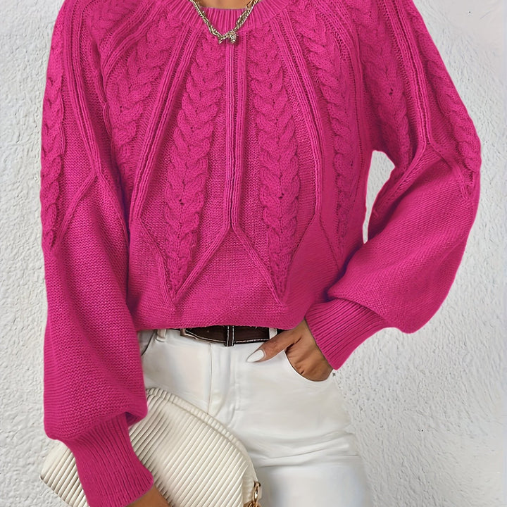 Women's Cable-Knit Cropped Jumper with Ribbed Crew Neck