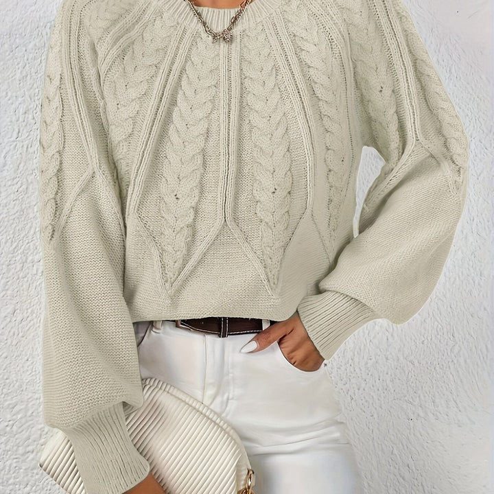 Women's Cable-Knit Cropped Jumper with Ribbed Crew Neck