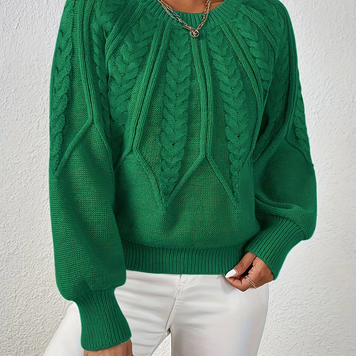 Women's Cable-Knit Cropped Jumper with Ribbed Crew Neck
