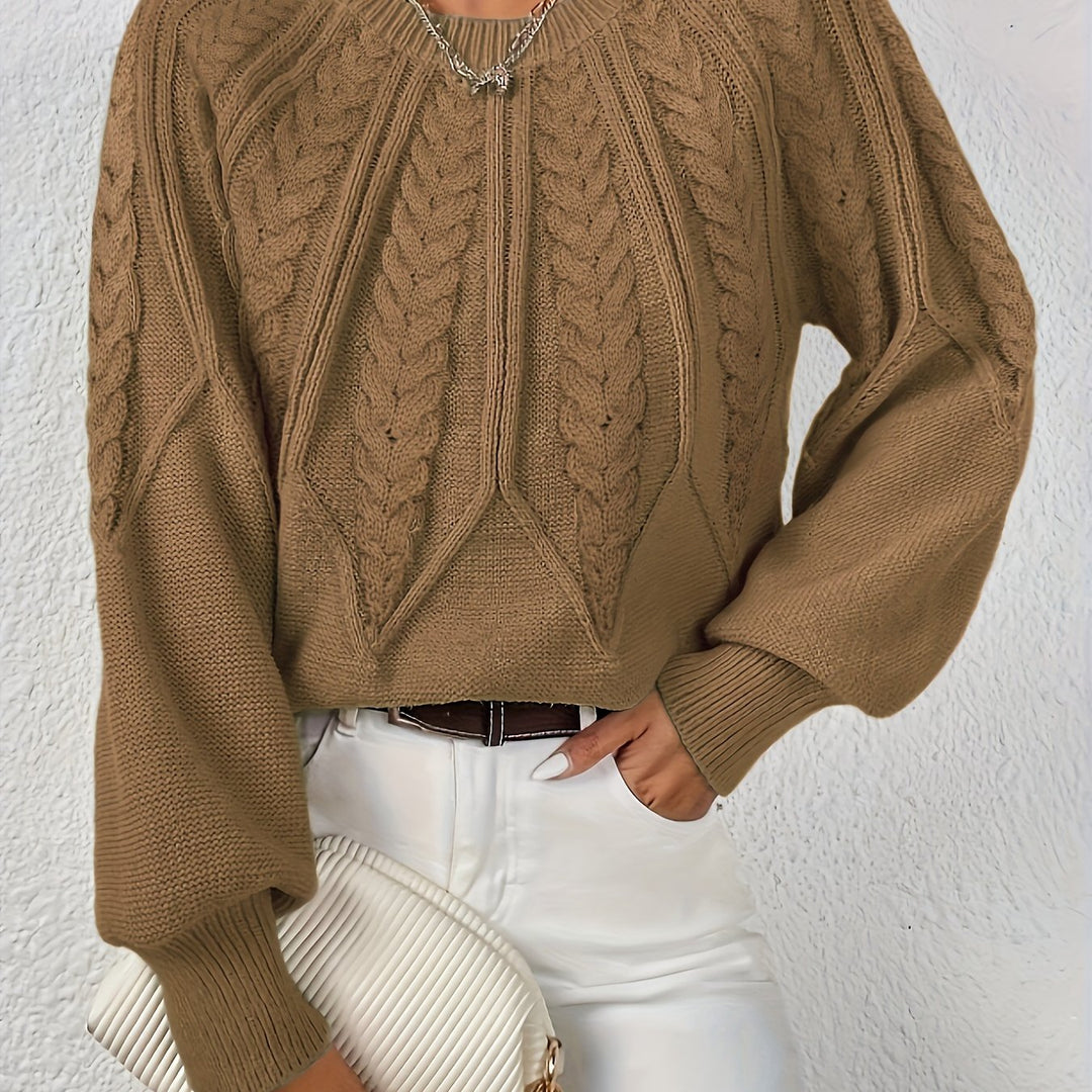 Women's Cable-Knit Cropped Jumper with Ribbed Crew Neck