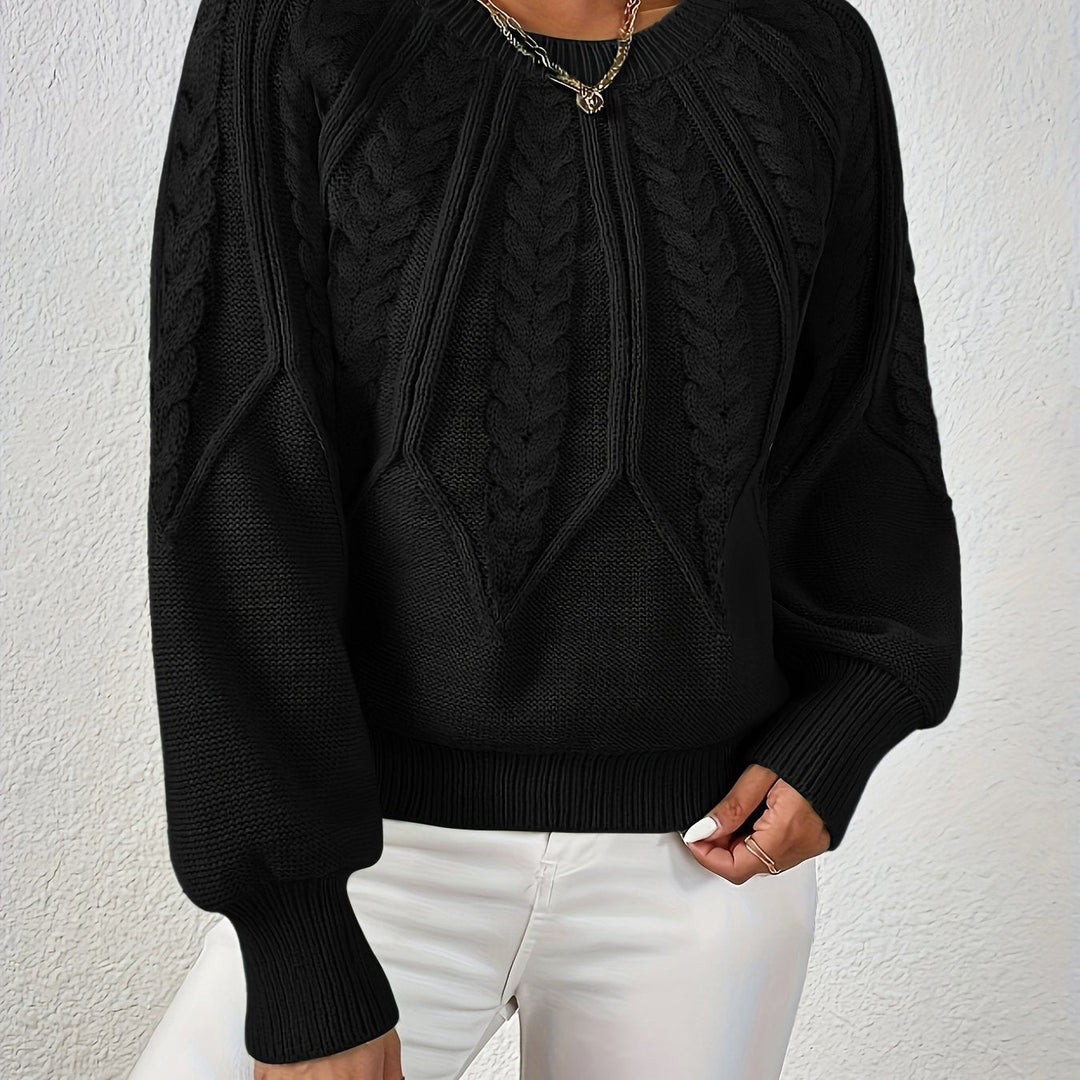 Women's Cable-Knit Cropped Jumper with Ribbed Crew Neck