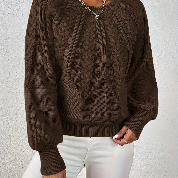 Women's Cable-Knit Cropped Jumper with Ribbed Crew Neck