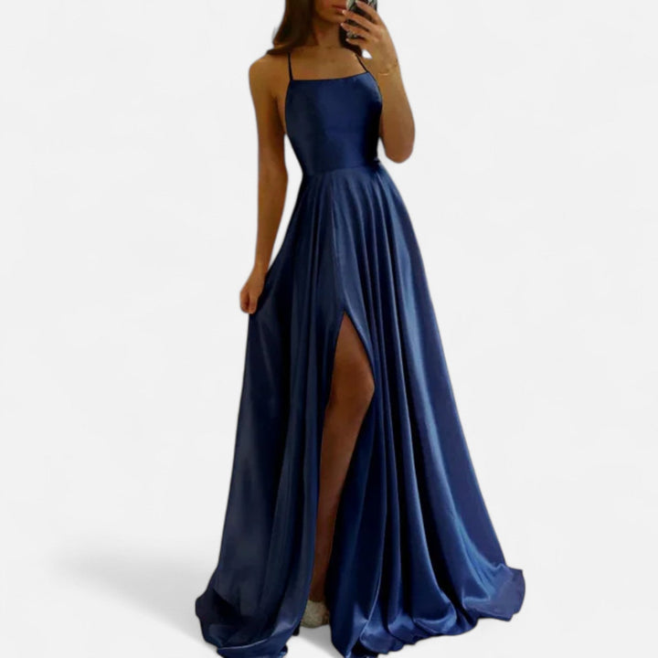 Margaret | Women’s Modern Fit Satin Slit Maxi Dress