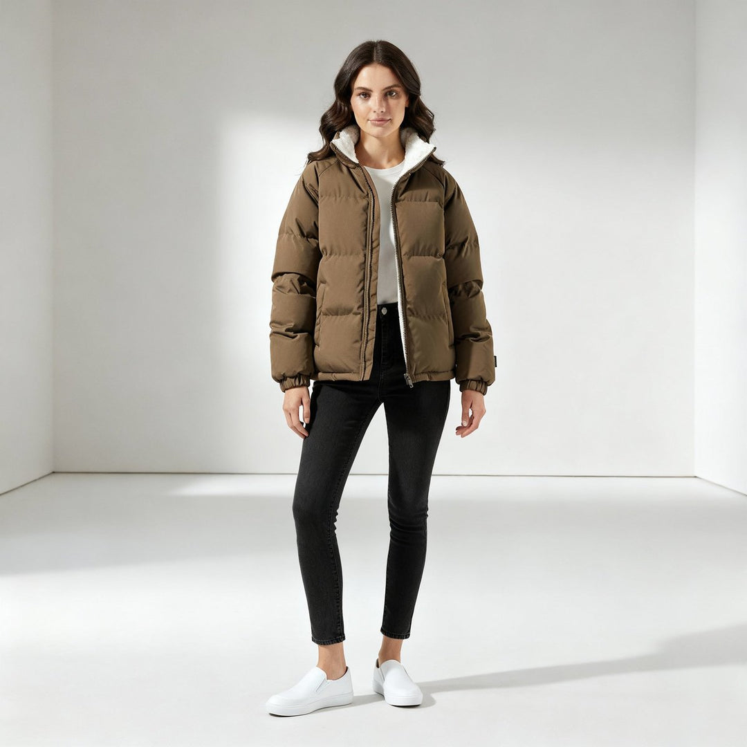 Women's Hooded Puffer Jacket with Fleece Lining